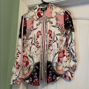 Floral Women's Top - Pink, Black, White